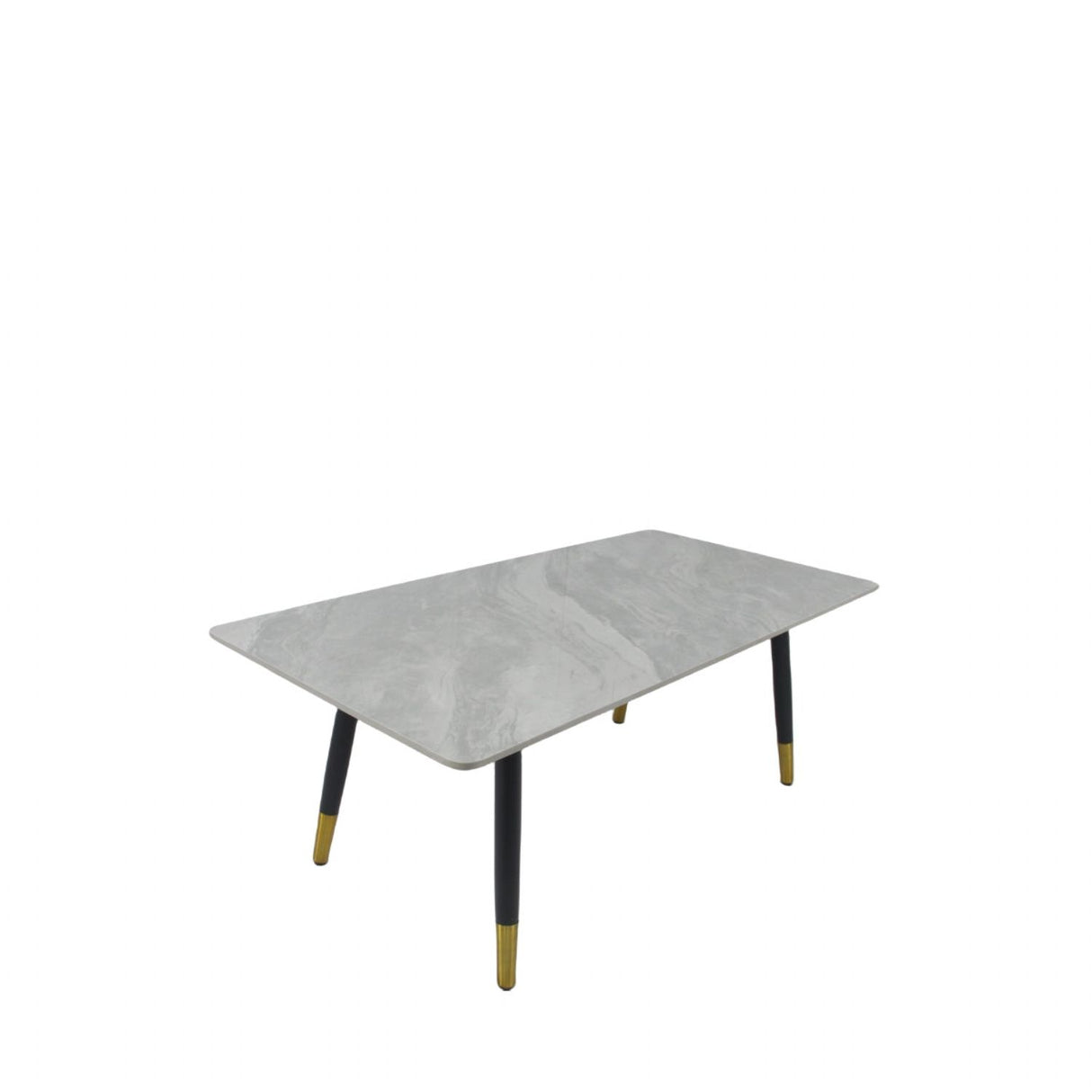 Modern Grey Ceramic Coffee Table with Black Legs and Gold Accents