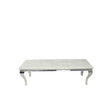 Italian Marble Top TV Stand with Polished Chrome Frame and Curved Legs