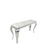 Luxury White Marble Effect Rectangular Console Table with Chrome Legs