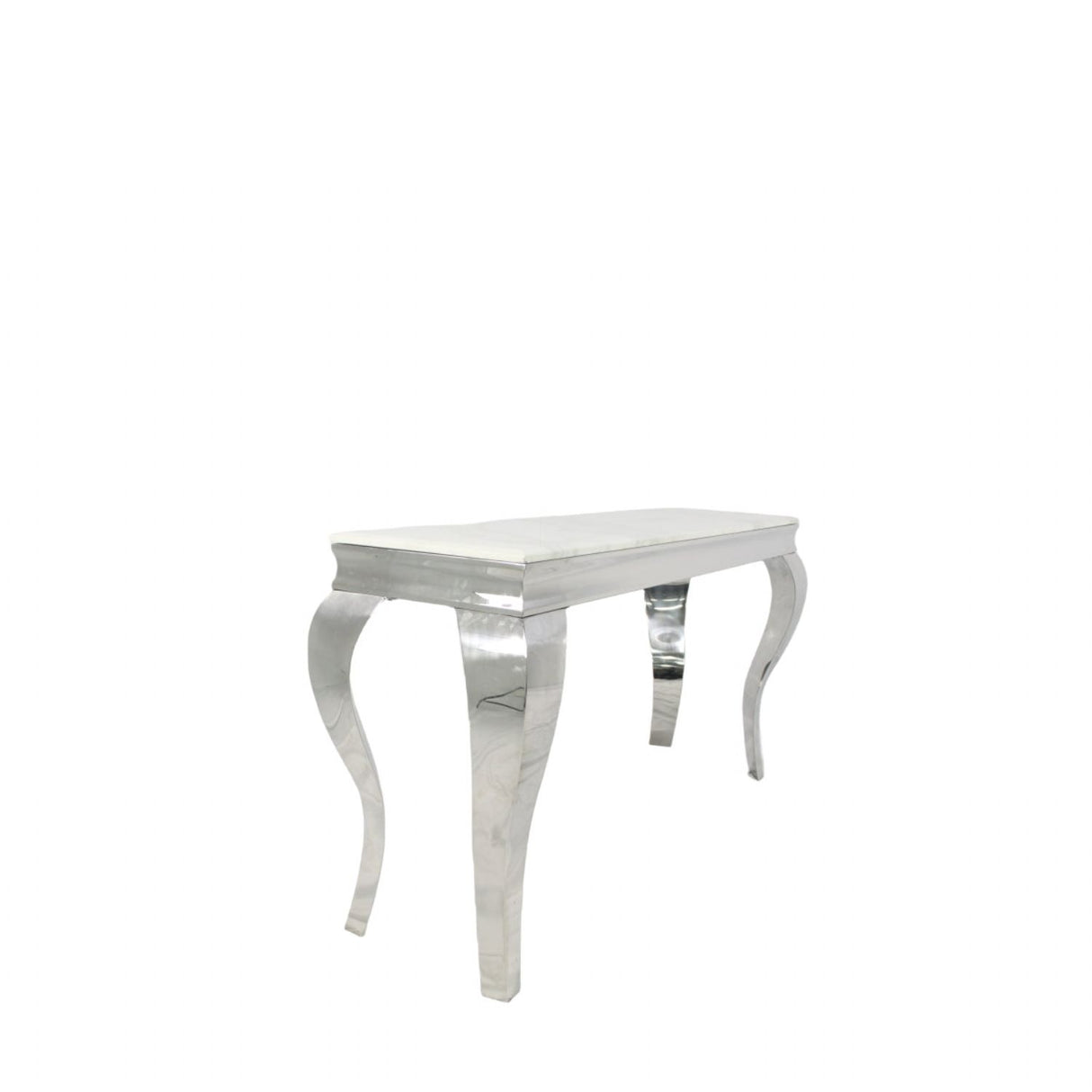 Luxury White Marble Effect Rectangular Console Table with Chrome Legs