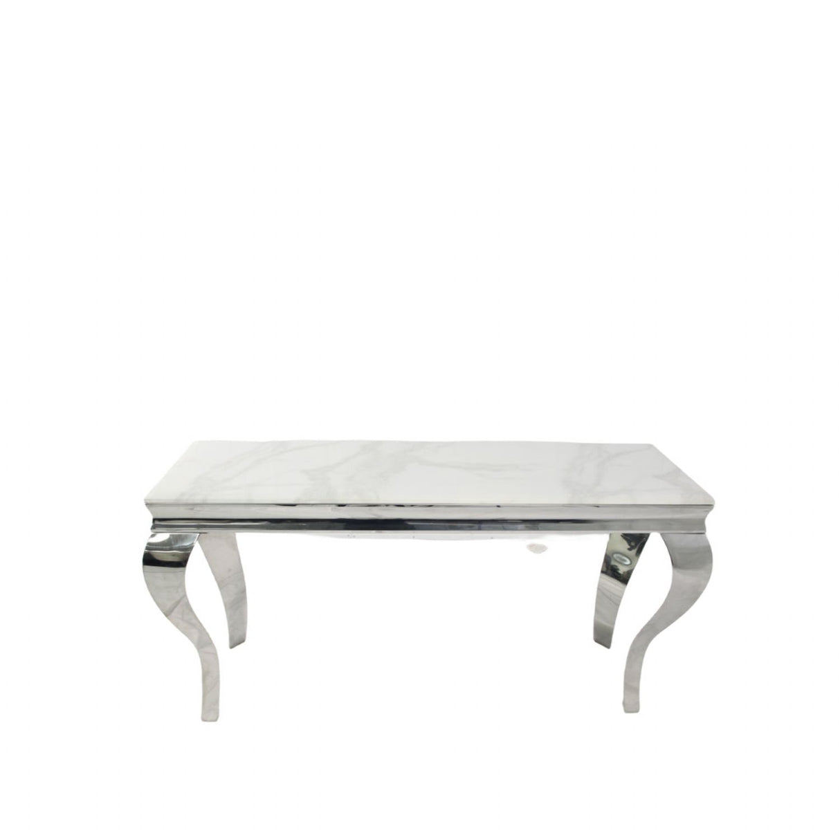 Luxury White Marble Effect Rectangular Console Table with Chrome Legs