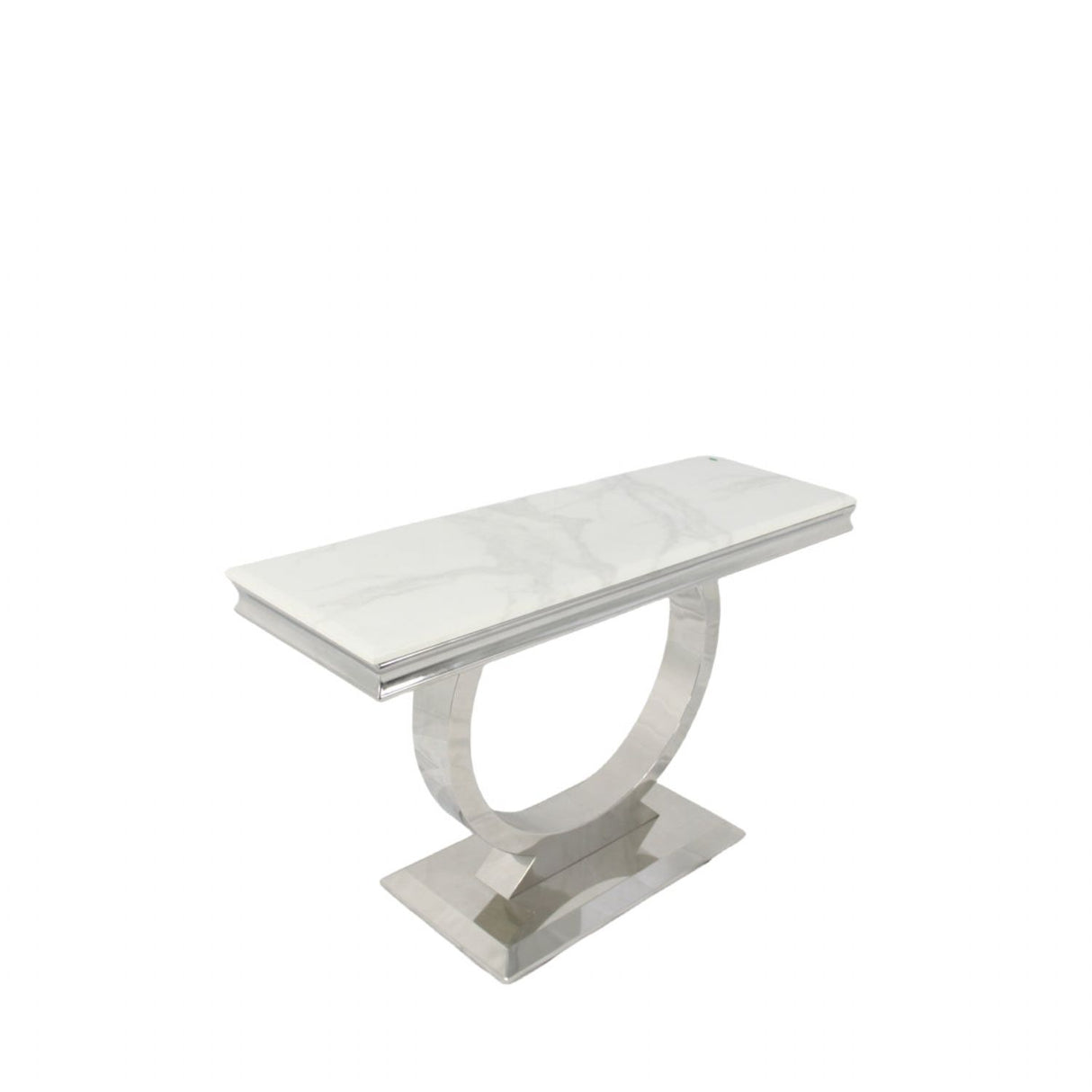 Luxury White Marble Effect 1.2m Console Table with Chrome Circular Pedestal Base