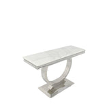 Luxury White Marble Effect 1.2m Console Table with Chrome Circular Pedestal Base
