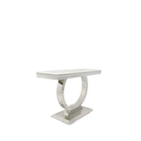 Luxury White Marble Effect 1.2m Console Table with Chrome Circular Pedestal Base