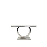 Luxury White Marble Effect 1.2m Console Table with Chrome Circular Pedestal Base
