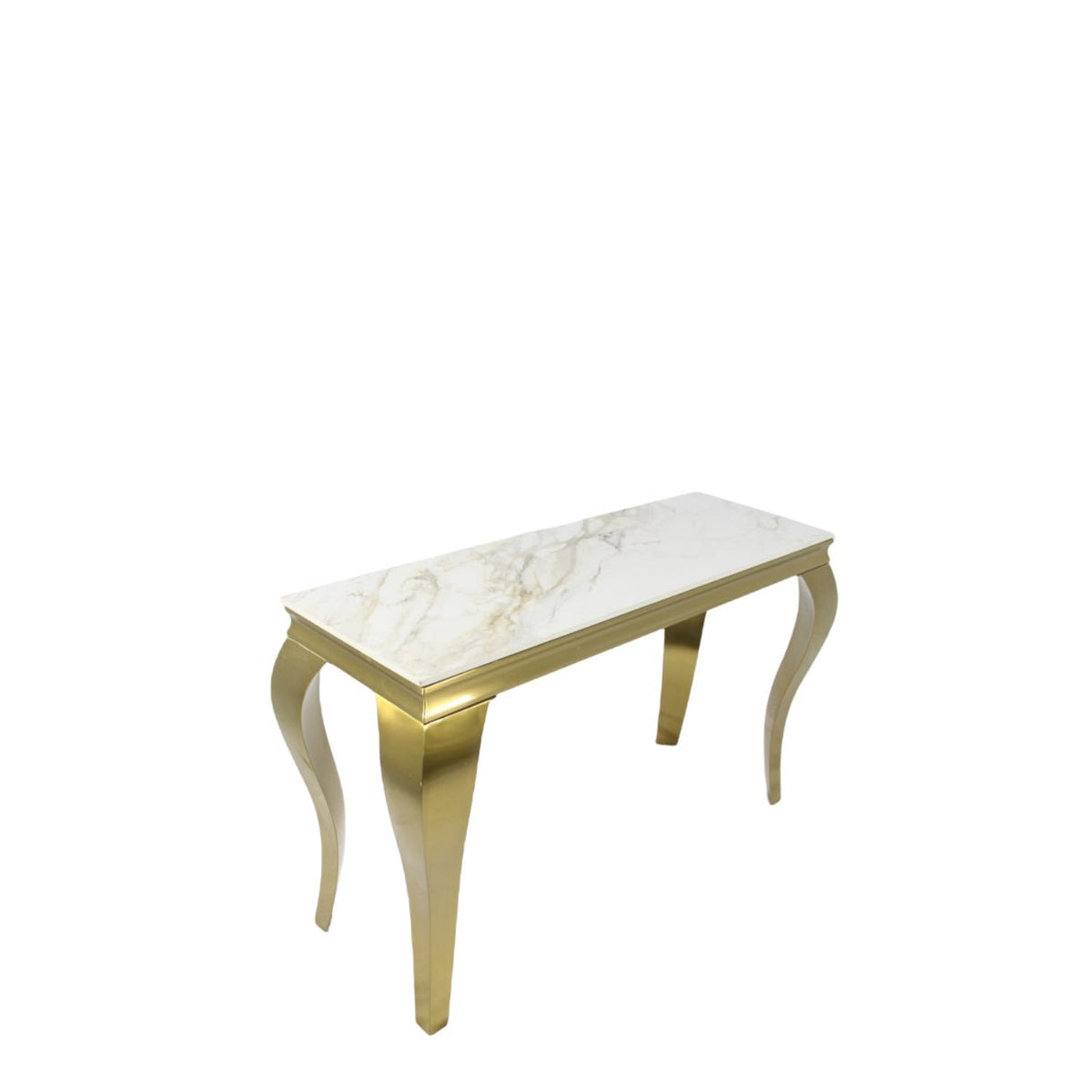 Luxury White Marble Effect 1.2m Console Table with Gold Metal Frame