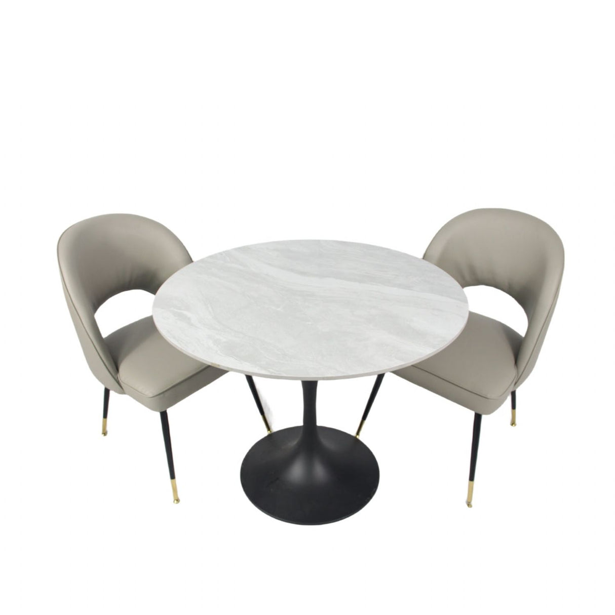 Modern Grey Ceramic 0.9m Round Dining Table with Black Pedestal Base