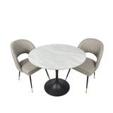Modern Grey Ceramic 0.9m Round Dining Table with Black Pedestal Base