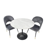 Modern Grey Ceramic 0.9m Round Dining Table with Black Pedestal Base