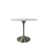 Luxury White Marble Effect Ceramic 0.9m Round Dining Table with Chrome Pedestal Base