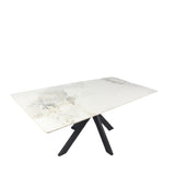 Luxury White Marble Effect Ceramic 180cm Dining Table with Black Cross Pedestal Base