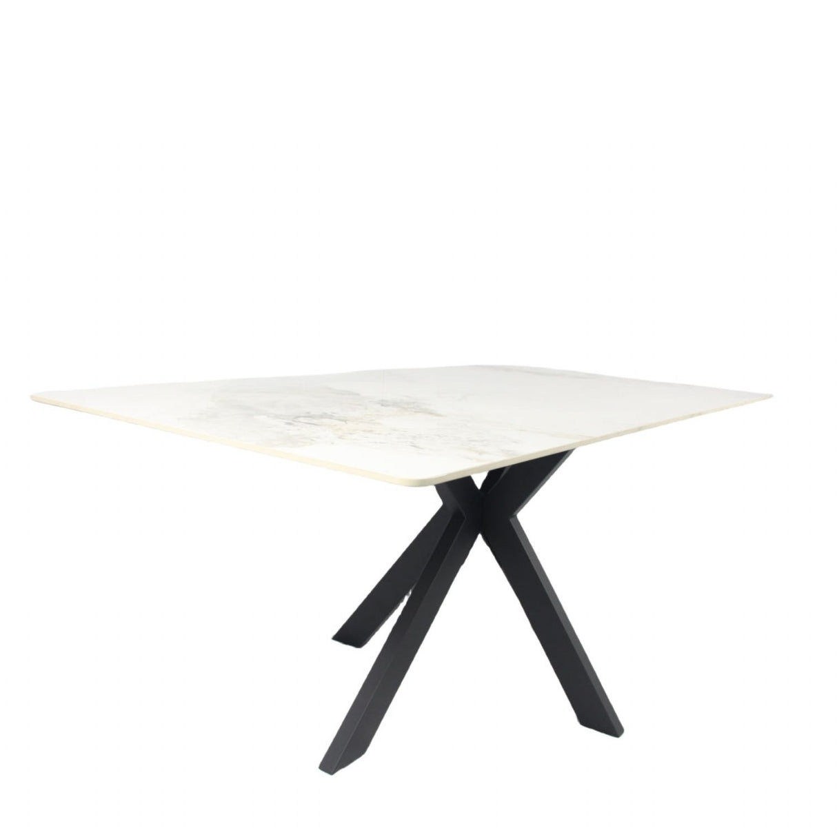 Luxury White Marble Effect Ceramic 180cm Dining Table with Black Cross Pedestal Base