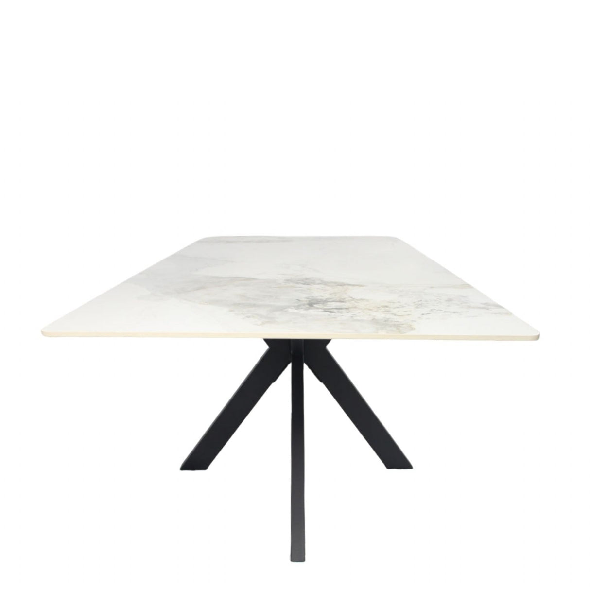 Luxury White Marble Effect Ceramic Dining Table with Black Cross Pedestal Base