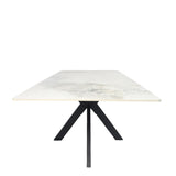 Luxury White Marble Effect Ceramic Dining Table with Black Cross Pedestal Base
