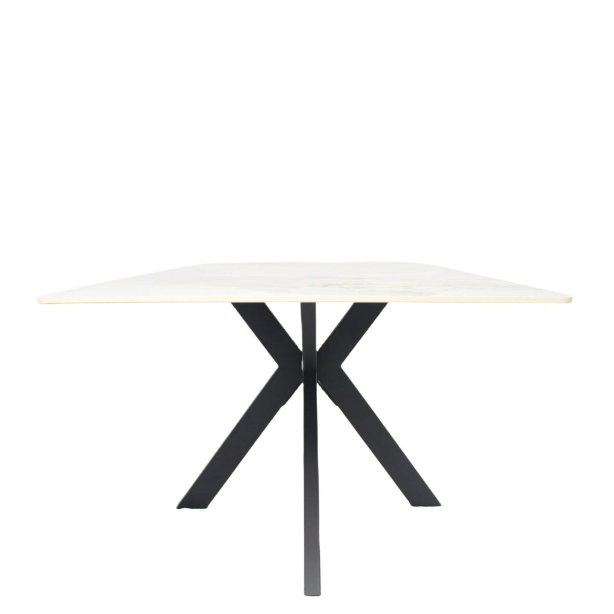 Luxury White Marble Effect Ceramic 180cm Dining Table with Black Cross Pedestal Base