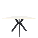 Luxury White Marble Effect Ceramic Dining Table with Black Cross Pedestal Base
