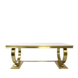 Luxury White Marble Effect 200cm Dining Table with Gold Circular Pedestal Base