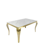 Luxury White Marble Effect 180cm Rectangular Dining Table with Gold Metal Legs