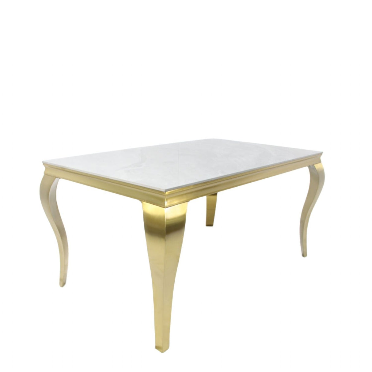 Luxury White Marble Effect 180cm Rectangular Dining Table with Gold Metal Legs