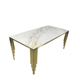 Luxury White Marble Effect 1.8m Dining Table with Gold Art Deco Metal Legs
