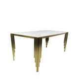 Luxury White Marble Effect 1.8m Dining Table with Gold Art Deco Metal Legs