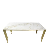 Luxury White Marble Effect 1.8m Dining Table with Gold Art Deco Metal Legs