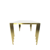 Luxury White Marble Effect 1.8m Dining Table with Gold Art Deco Metal Legs