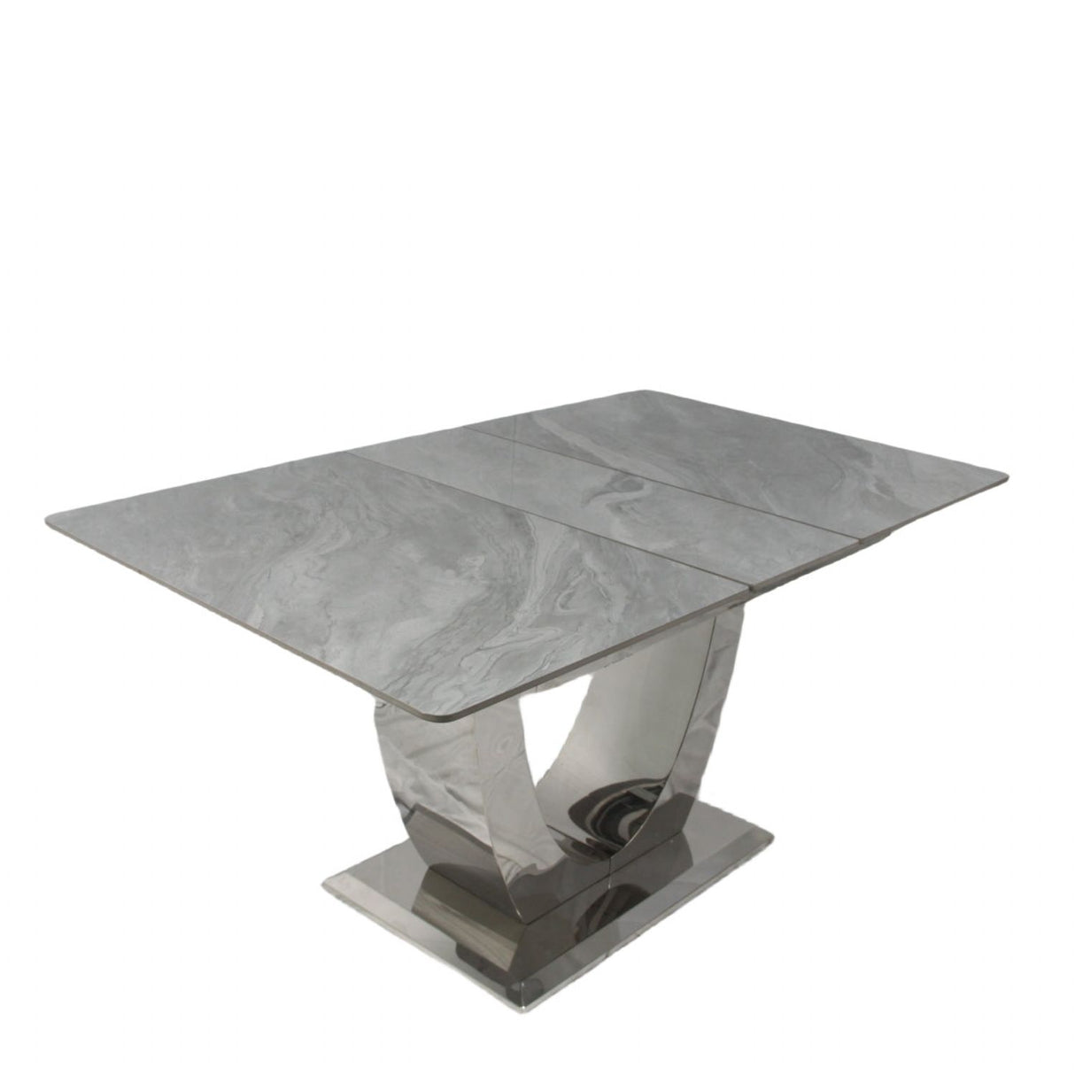 Luxury Grey Ceramic Extending Dining Table 1.6m to 2m with Chrome Pedestal Base