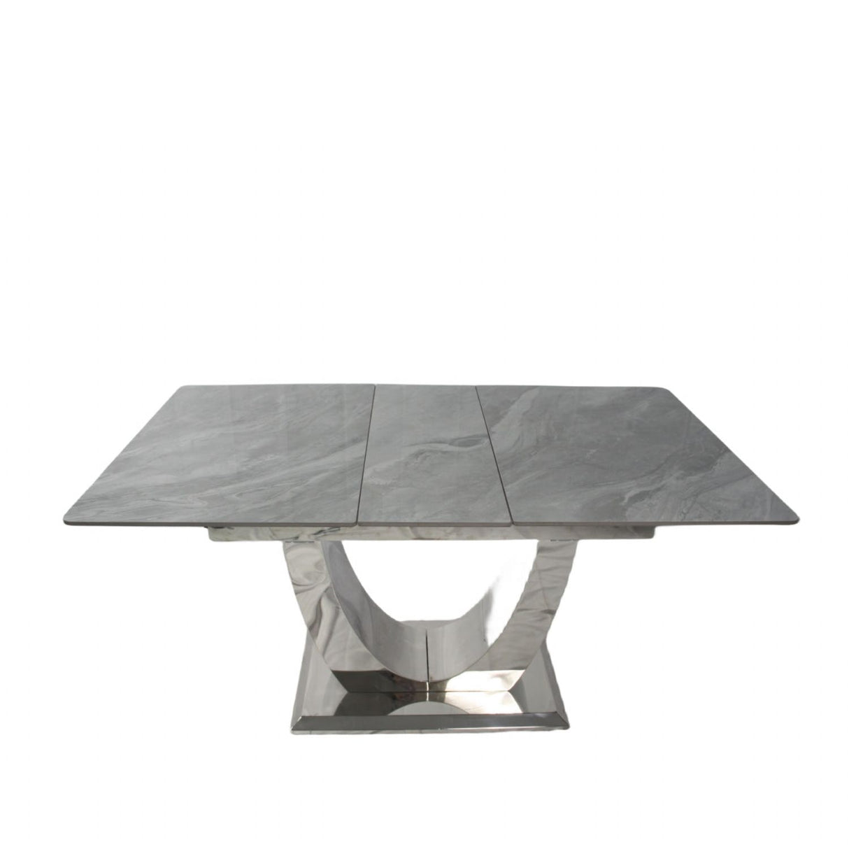 Luxury Grey Ceramic Extending Dining Table 1.6m to 2m with Chrome Pedestal Base