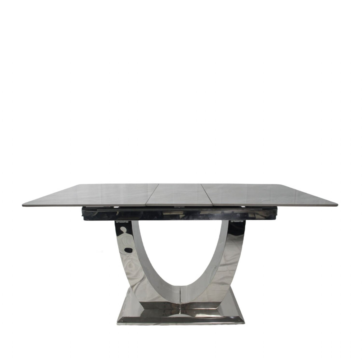 Luxury Grey Ceramic Extending Dining Table 1.6m to 2m with Chrome Pedestal Base