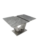 Luxury Grey Ceramic Extending Dining Table 1.6m to 2m with Chrome Pedestal Base