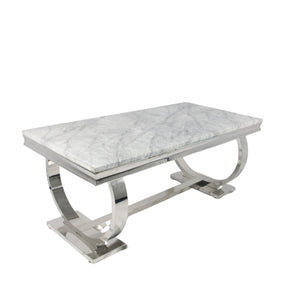 Luxury White Marble Effect 2m Dining Table with Chrome Circular Pedestal Base