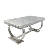 Luxury White Marble Effect 2m Dining Table with Chrome Circular Pedestal Base