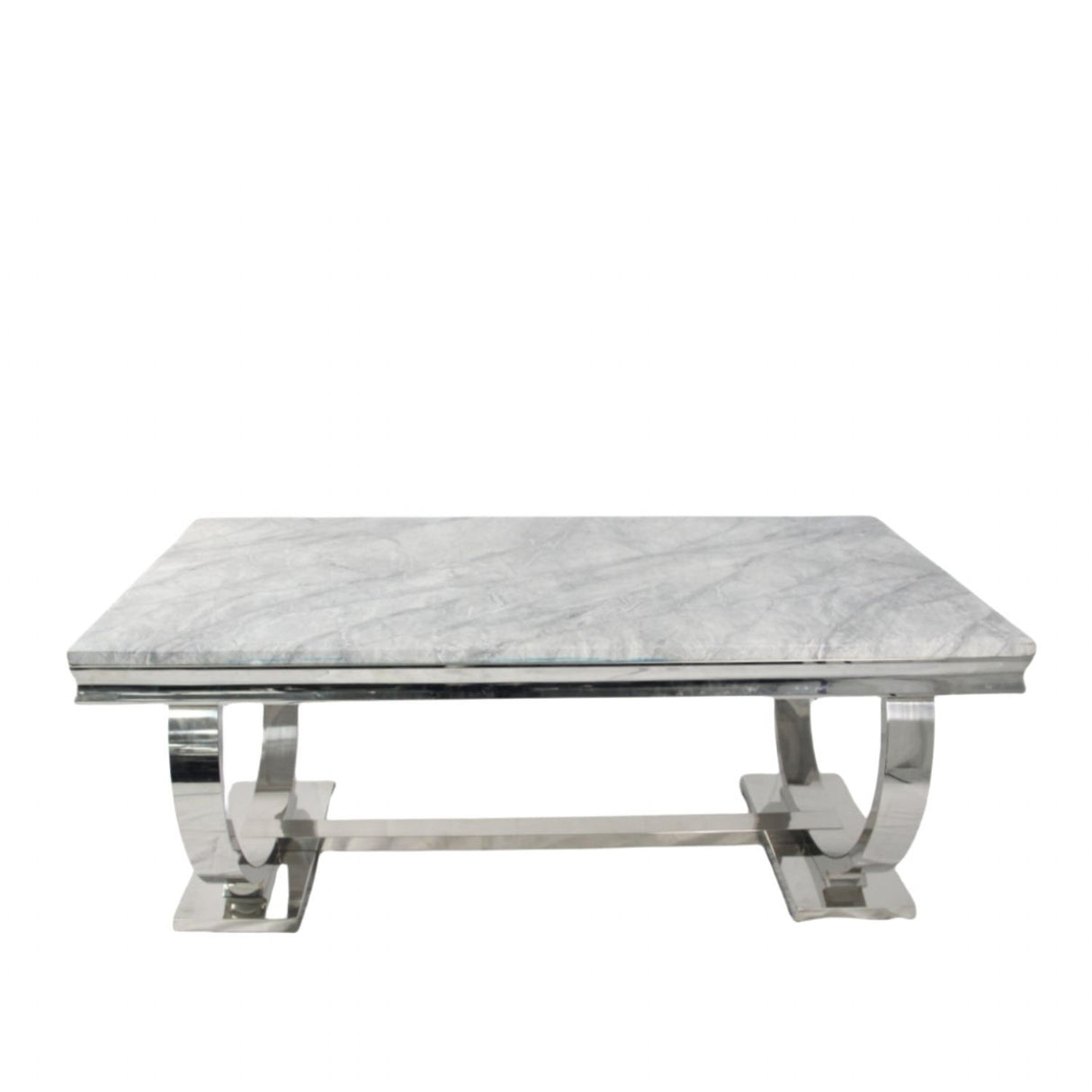 Luxury White Marble Effect 2m Dining Table with Chrome Circular Pedestal Base