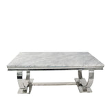 Luxury White Marble Effect 2m Dining Table with Chrome Circular Pedestal Base