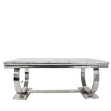 Luxury White Marble Effect 2m Dining Table with Chrome Circular Pedestal Base