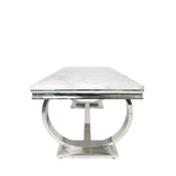 Luxury White Marble Effect 2m Dining Table with Chrome Circular Pedestal Base
