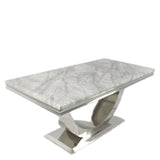 Luxury Grey Marble 2m Dining Table with Silver U Shaped Pedestal Base