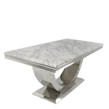 Luxury Grey Marble 2m Dining Table with Silver U Shaped Pedestal Base