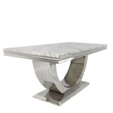 Luxury Grey Marble 2m Dining Table with Silver U Shaped Pedestal Base