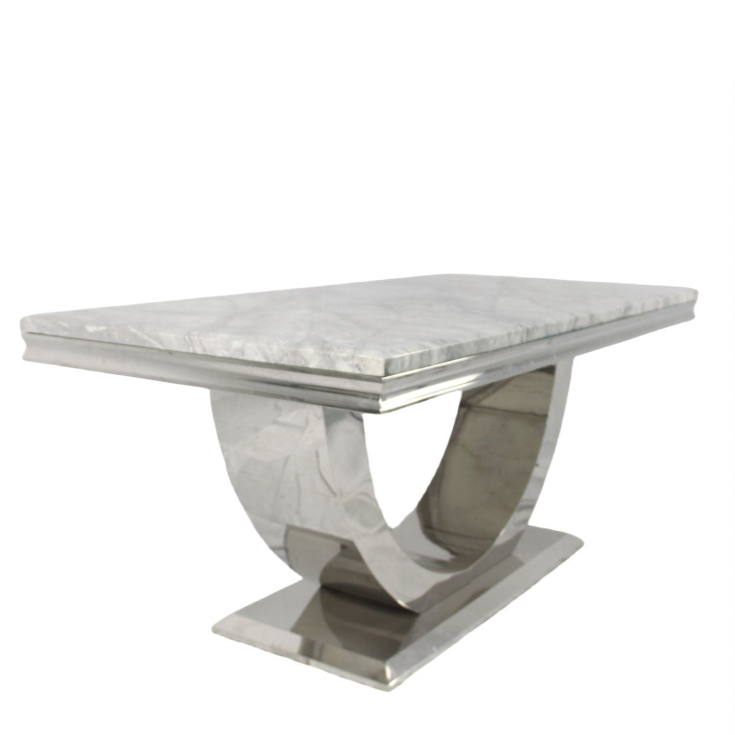 Luxury Grey Marble Effect Dining Table with Chrome Pedestal Base
