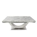 Luxury Grey Marble 2m Dining Table with Silver U Shaped Pedestal Base