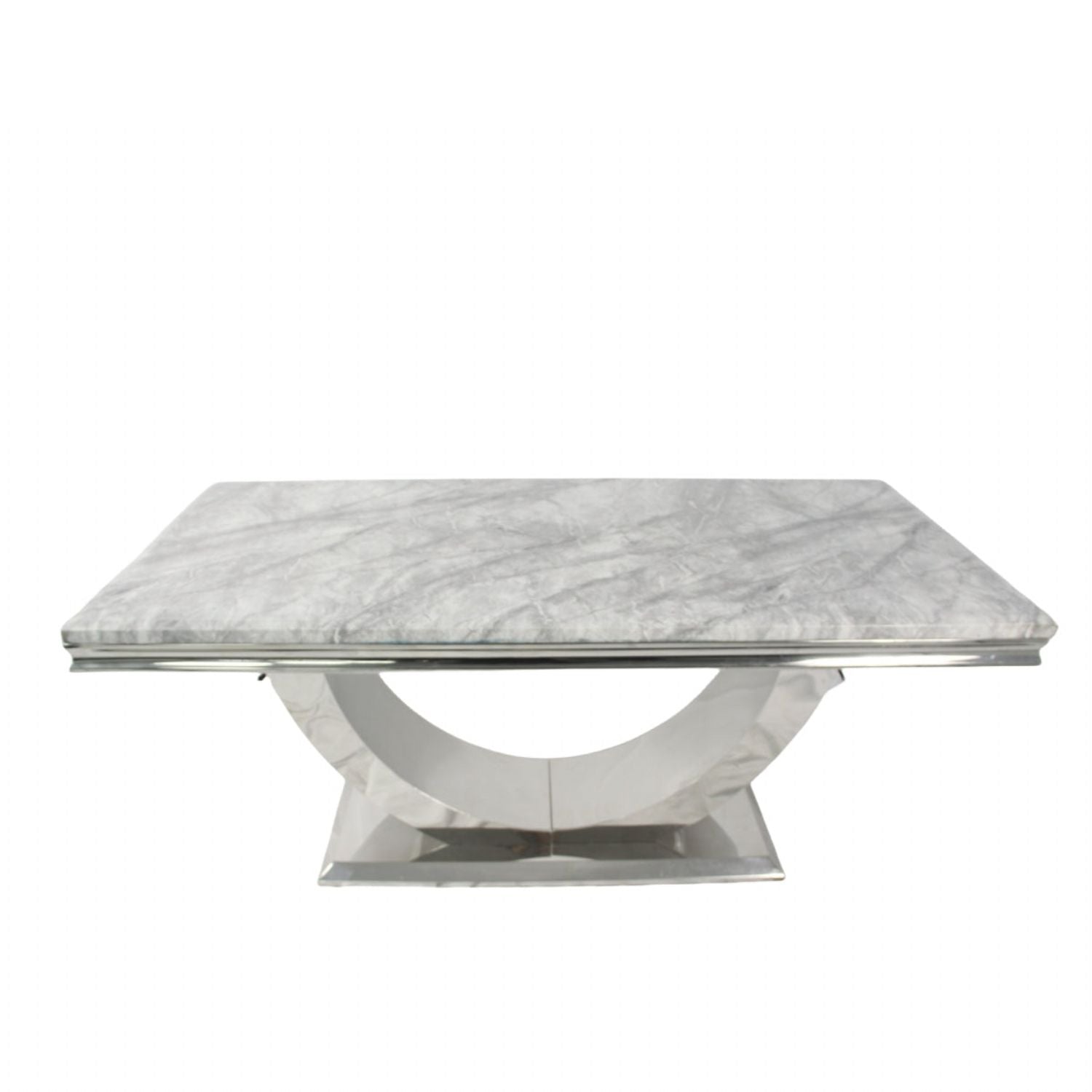 Luxury Grey Marble Effect Dining Table with Chrome Pedestal Base