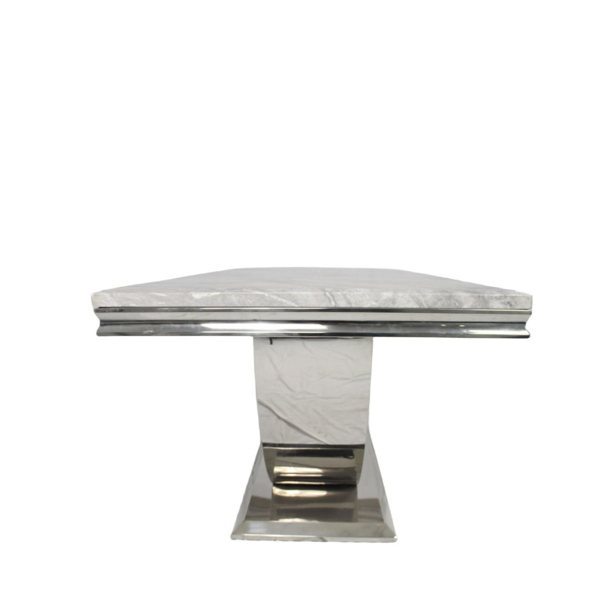 Luxury Grey Marble 2m Dining Table with Silver U Shaped Pedestal Base