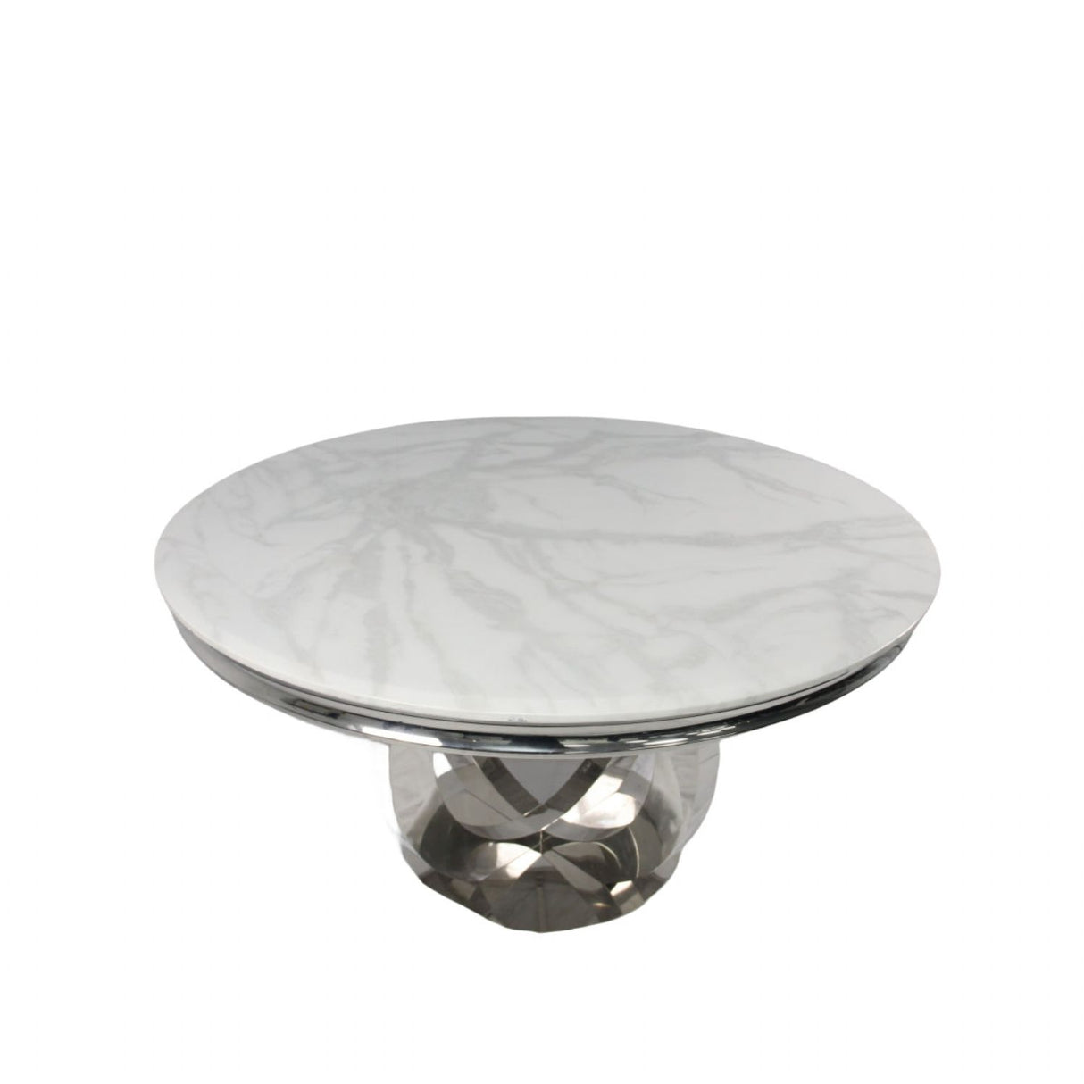 Classic White Marble Top 1.3m Round Dining Table with Chrome Pedestal Base