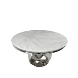 Classic White Marble Top 1.3m Round Dining Table with Chrome Pedestal Base