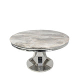 Modern Grey Marble Round Dining Table with Chrome Pedestal Base 130cm
