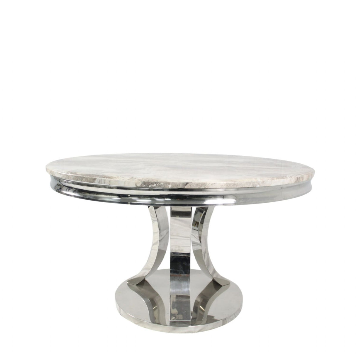 Modern Grey Marble Round Dining Table with Chrome Pedestal Base 130cm