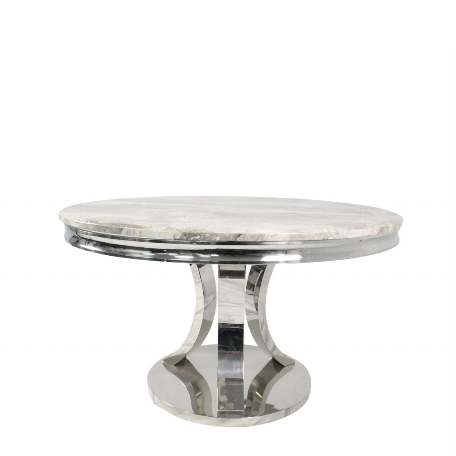 Modern Grey Marble Round Dining Table with Chrome Pedestal Base 130cm