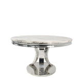 Modern Grey Marble Round Dining Table with Chrome Pedestal Base 130cm